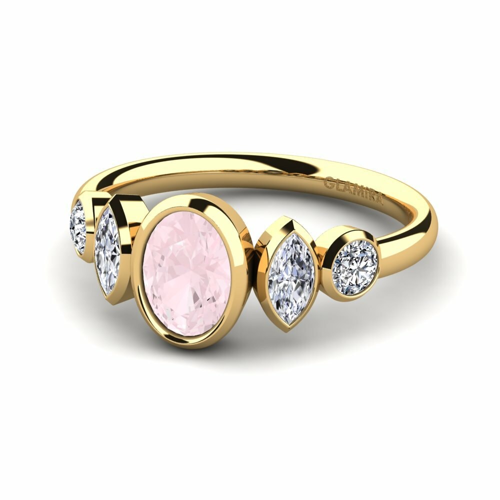 Bagues Or Jaune 18k Quartz Rose 3 & 5 Pierres