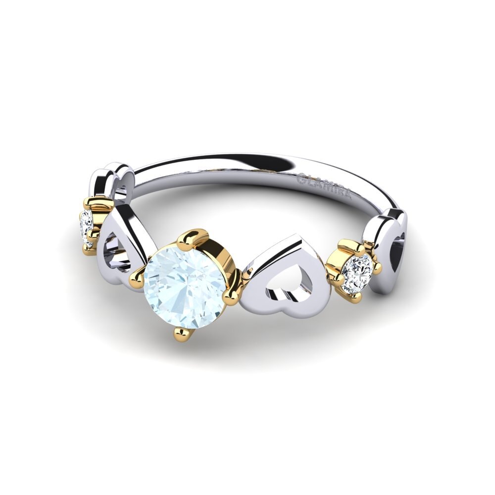 14ct White & Yellow Gold Aquamarine Women's Ring Aizaya