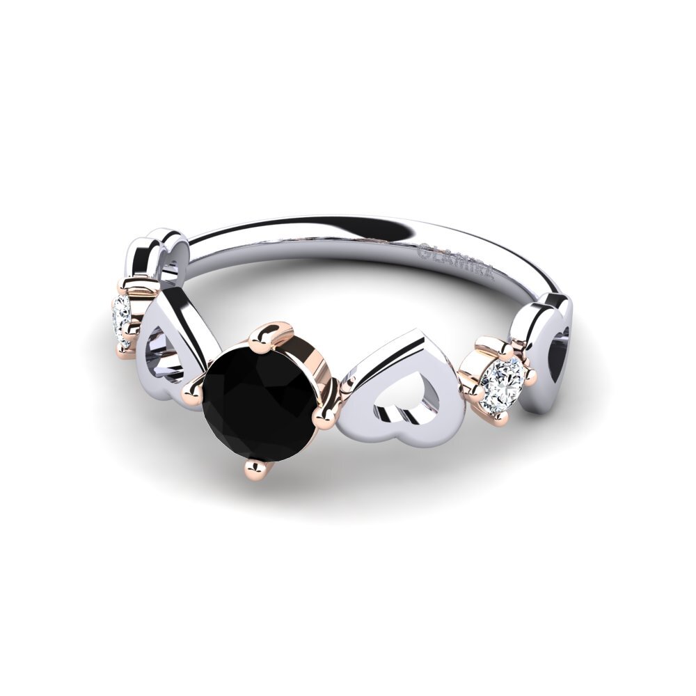 9ct White & Rose Gold Black Onyx Women's Ring Aizaya