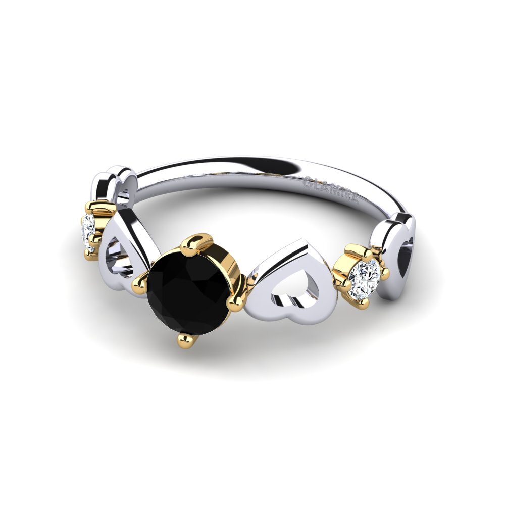9ct White & Yellow Gold Black Onyx Women's Ring Aizaya