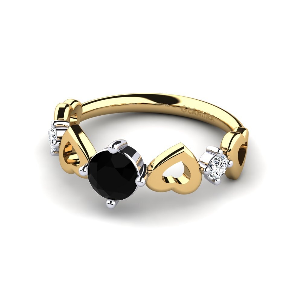 18ct Yellow & White Gold Black Diamond Women's Ring Aizaya
