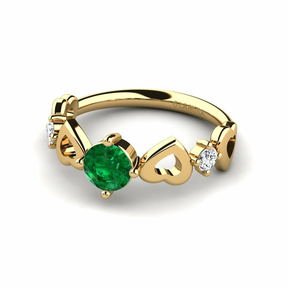 Bagues Or Jaune 18k Émeraude (créée en laboratoire) Cœur