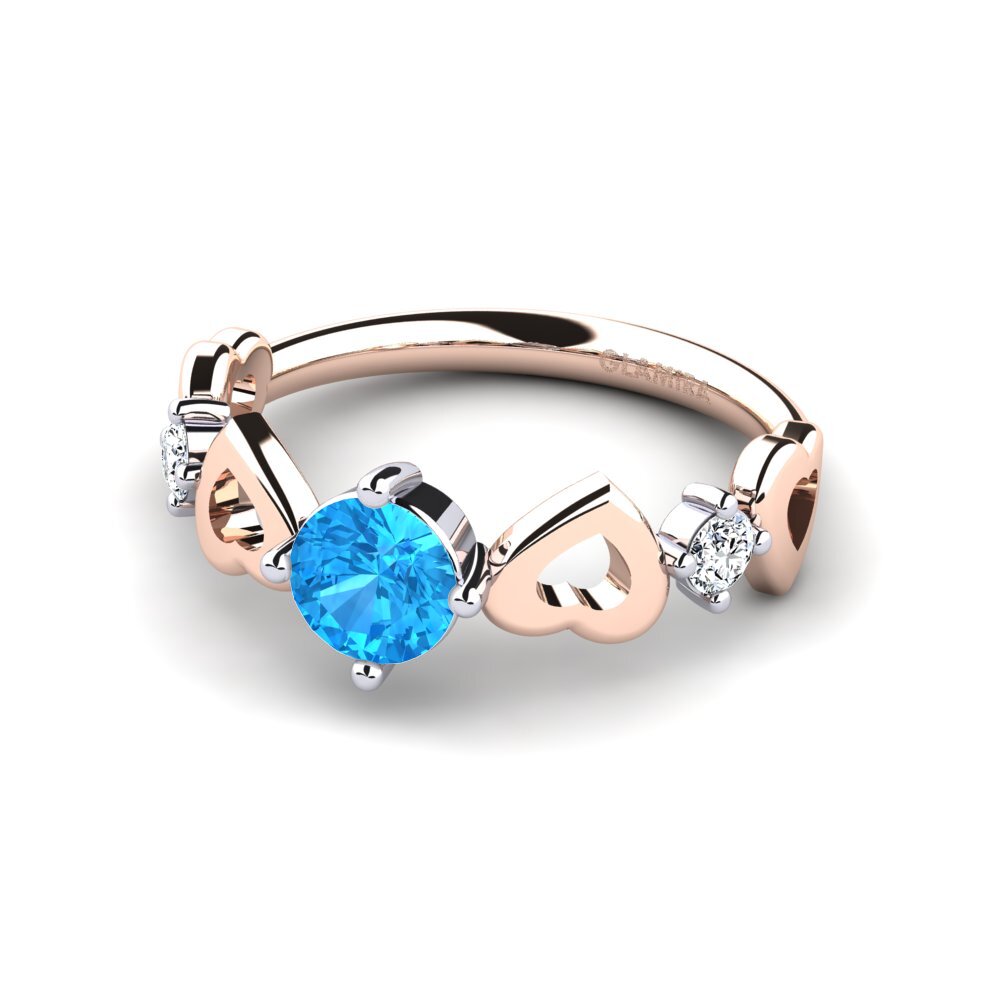 18ct Rose & White Gold Blue Topaz Women's Ring Aizaya