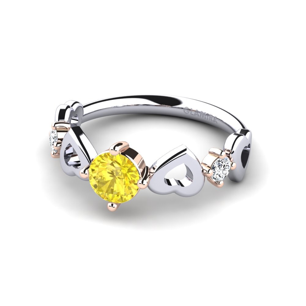 14ct White & Rose Gold Yellow Sapphire Women's Ring Aizaya
