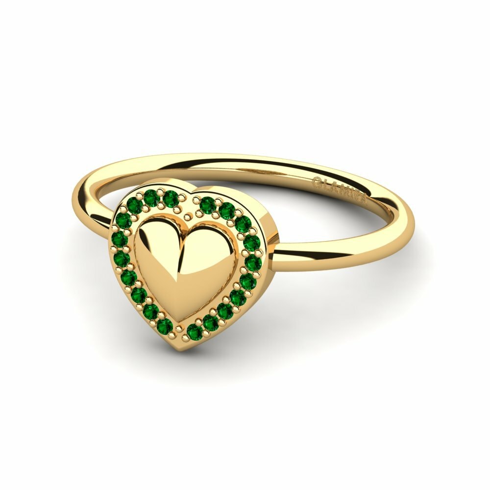 Bagues Or Jaune 18k Zircone Vert Cœur