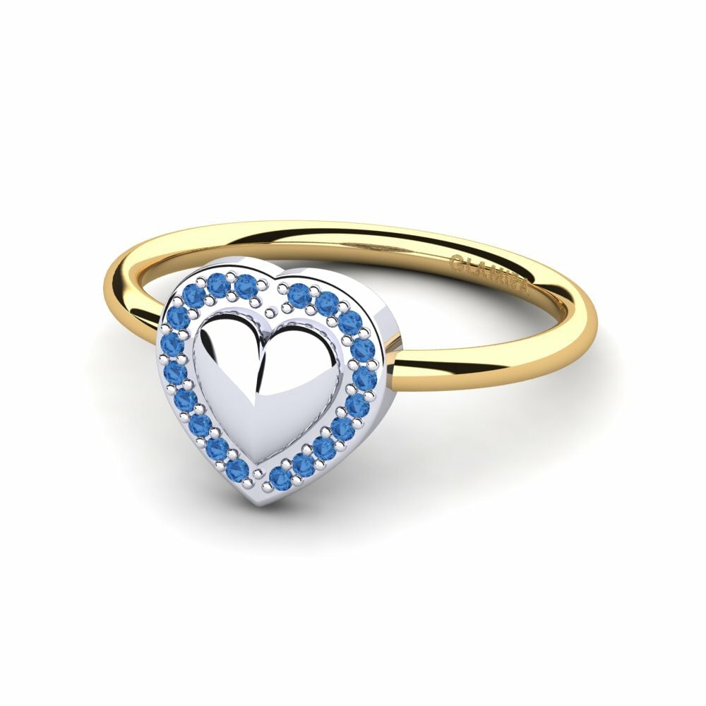 Bagues Or Jaune & Blanc 18k Zircone Bleu Foncé Cœur