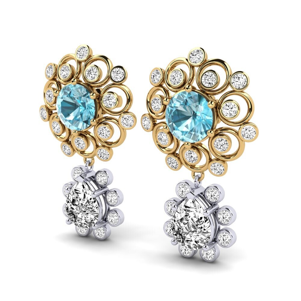 18ct Yellow & White Gold Blue Zircon Women's Earring Akulina