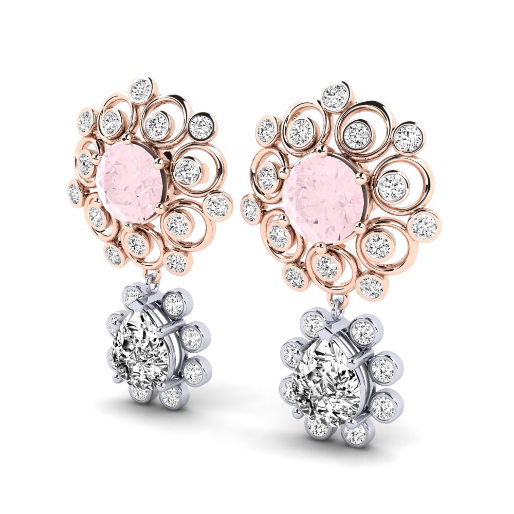 9k Oro Rosa & Blanco Cuarzo rosa Pendiente de mujer Akulina
