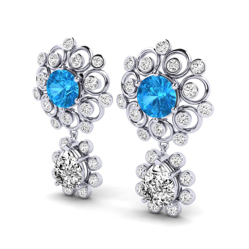 18k Oro Blanco Topacio azul Pendiente de mujer Akulina