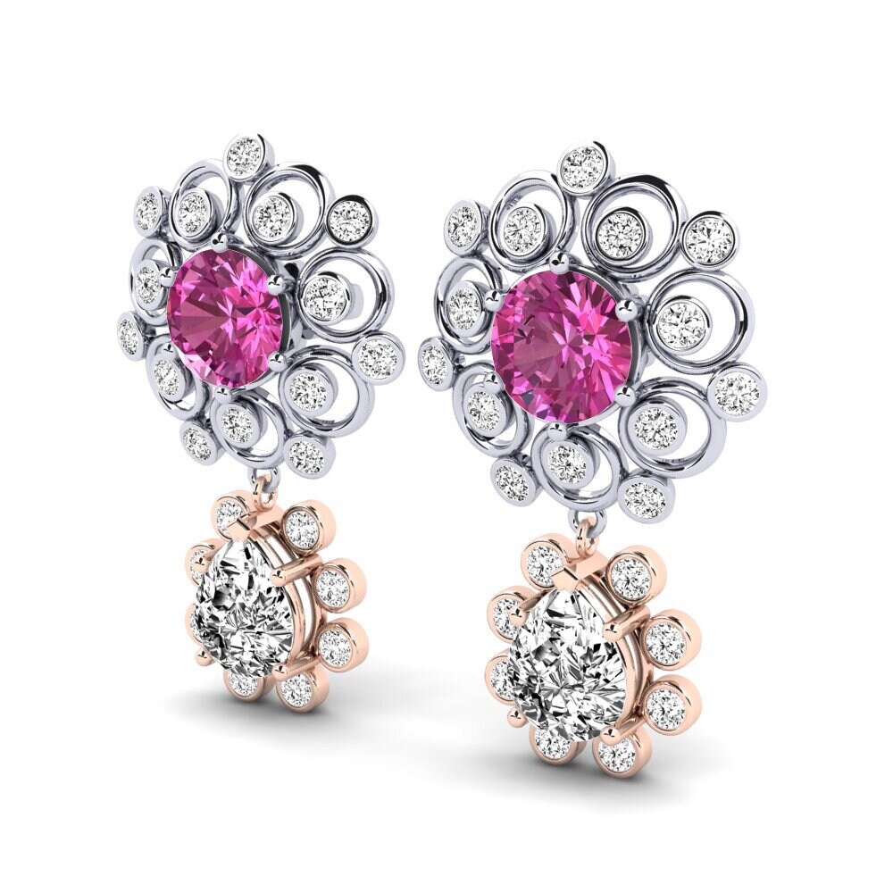 14k Oro Blanco & Rosa Topacio Rosa Pendiente de mujer Akulina