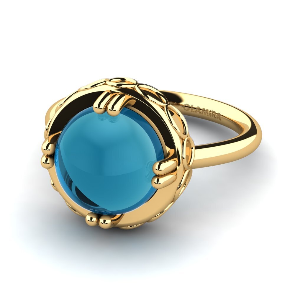 9k Oro Amarillo Topacio Azul Cabujón Anillo Alacinda