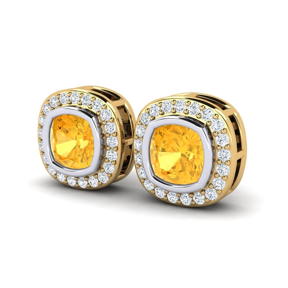 14ct Yellow & White Gold Citrine Women's Earring Alangoya
