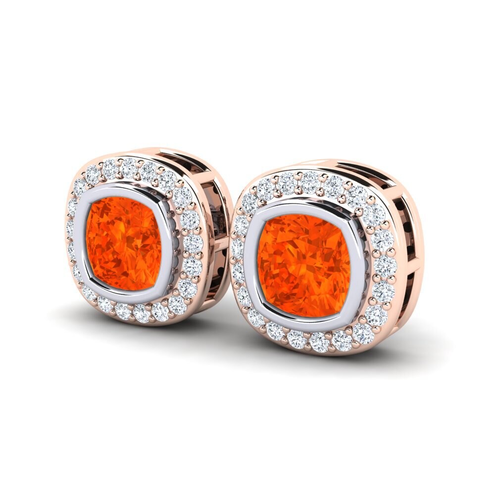 14ct Rose & White Gold Fire Opal Women's Earring Alangoya