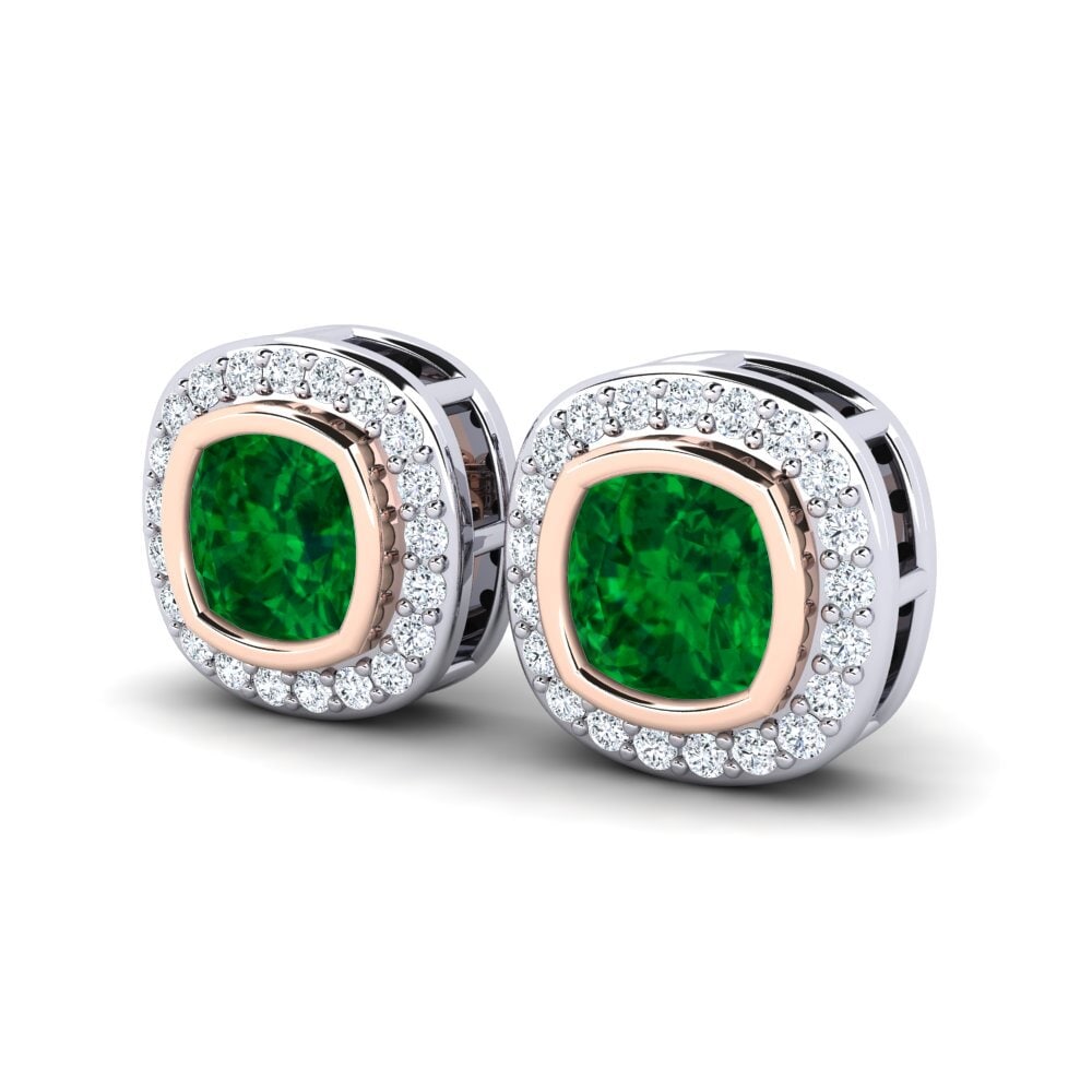 14ct White & Rose Gold Emerald (Lab Created) Women's Earring Alangoya