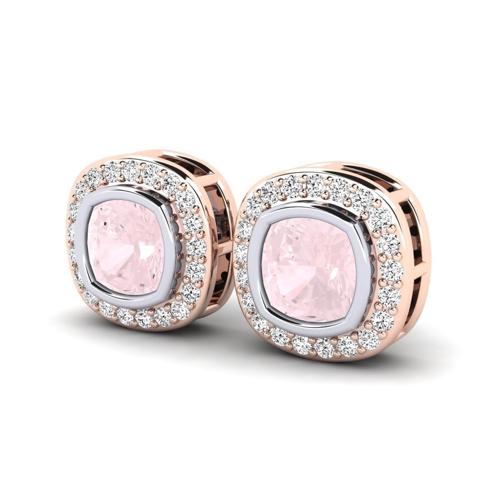 9k Oro Rosa & Blanco Cuarzo rosa Pendiente de mujer Alangoya