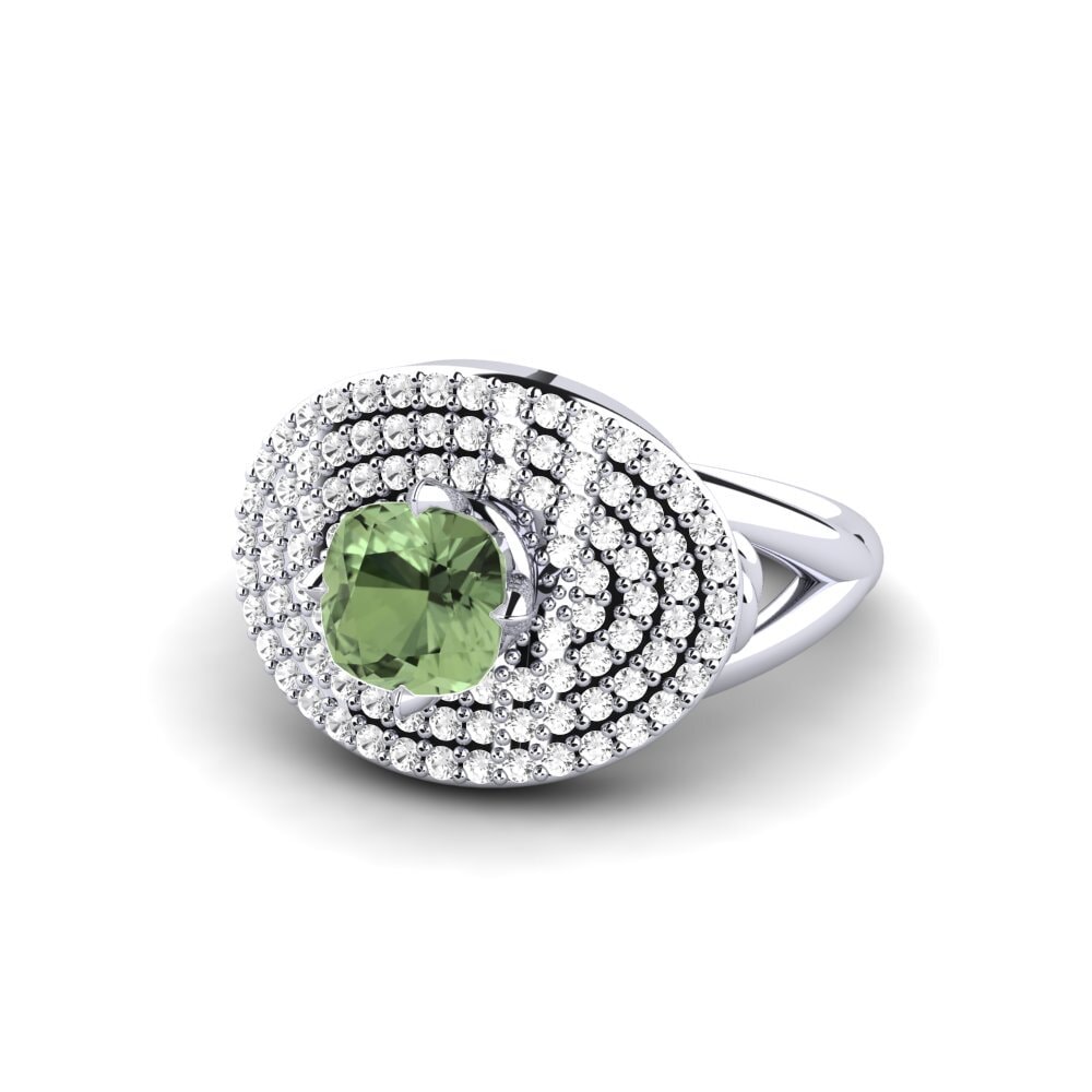 White Silver Green Sapphire Engagement Ring Alard