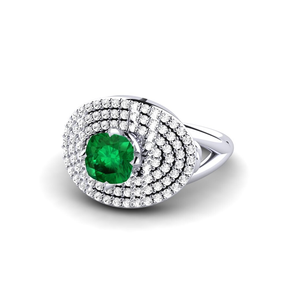 White Silver Emerald (Lab Created) Engagement Ring Alard