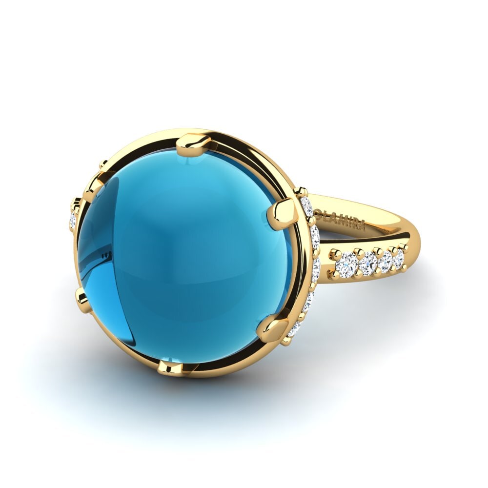 9k Oro Amarillo Topacio Azul Cabujón Anillo Alaricia