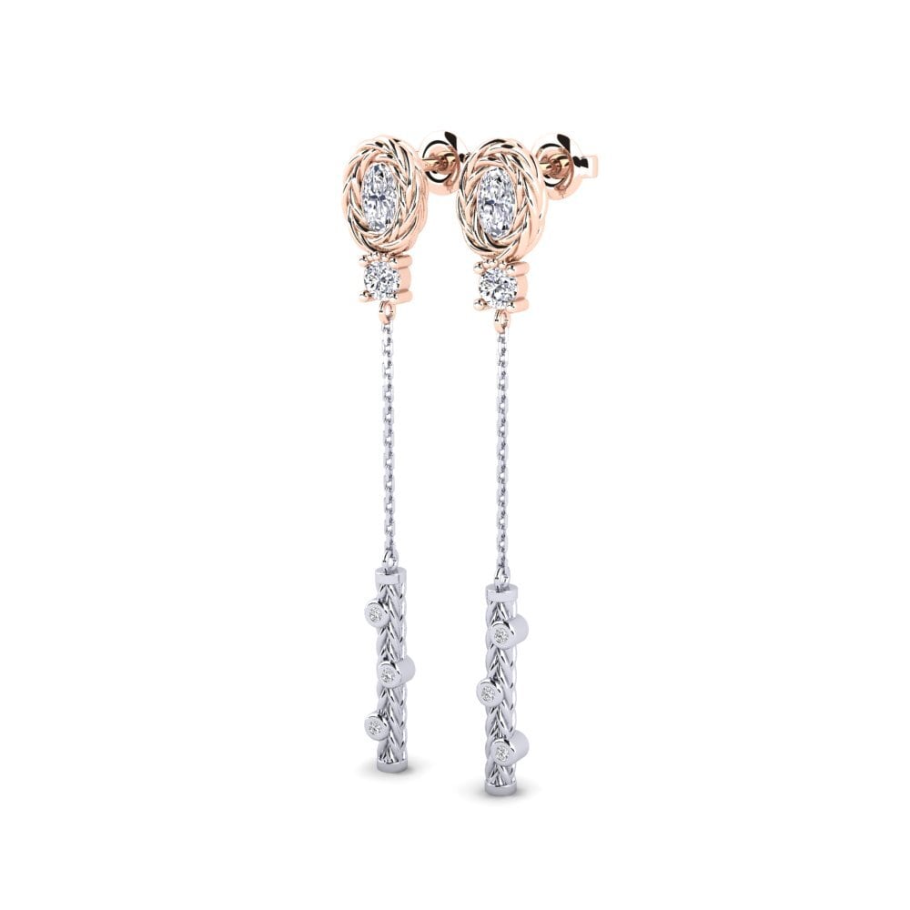 14k Oro Blanco & Rosa Ovalado Pendiente de mujer Alberco