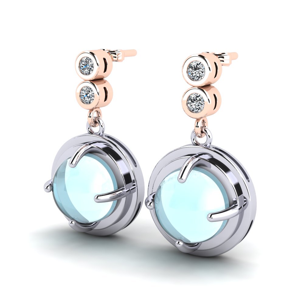 14ct White / Rose Gold Cabochon Aquamarine Women's Earring Alberga