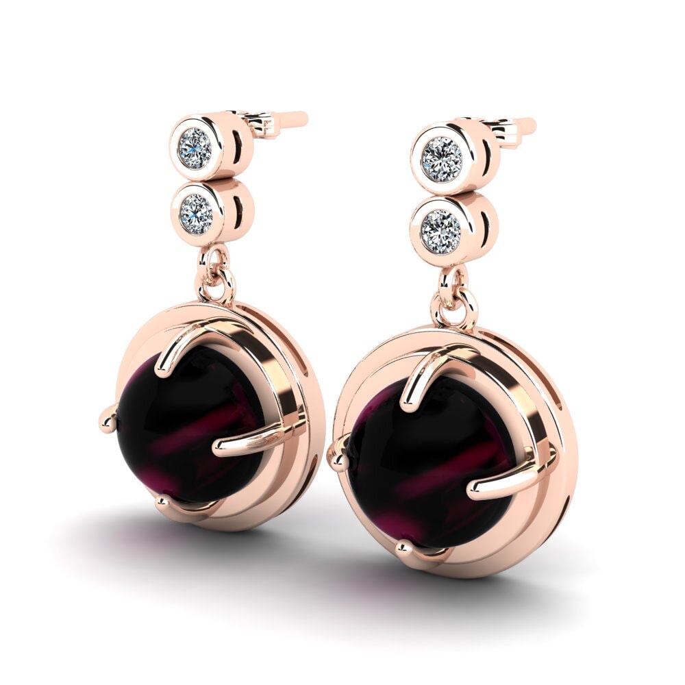 18k Oro Rosa Granate Rhodolite Cabujón Pendiente de mujer Alberga