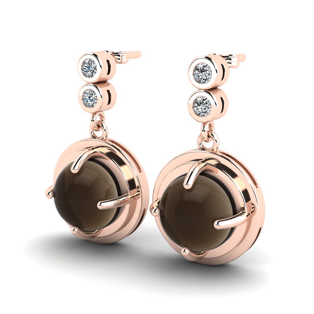 14ct Rose Gold Cabochon Smoky Topaz Women's Earring Alberga