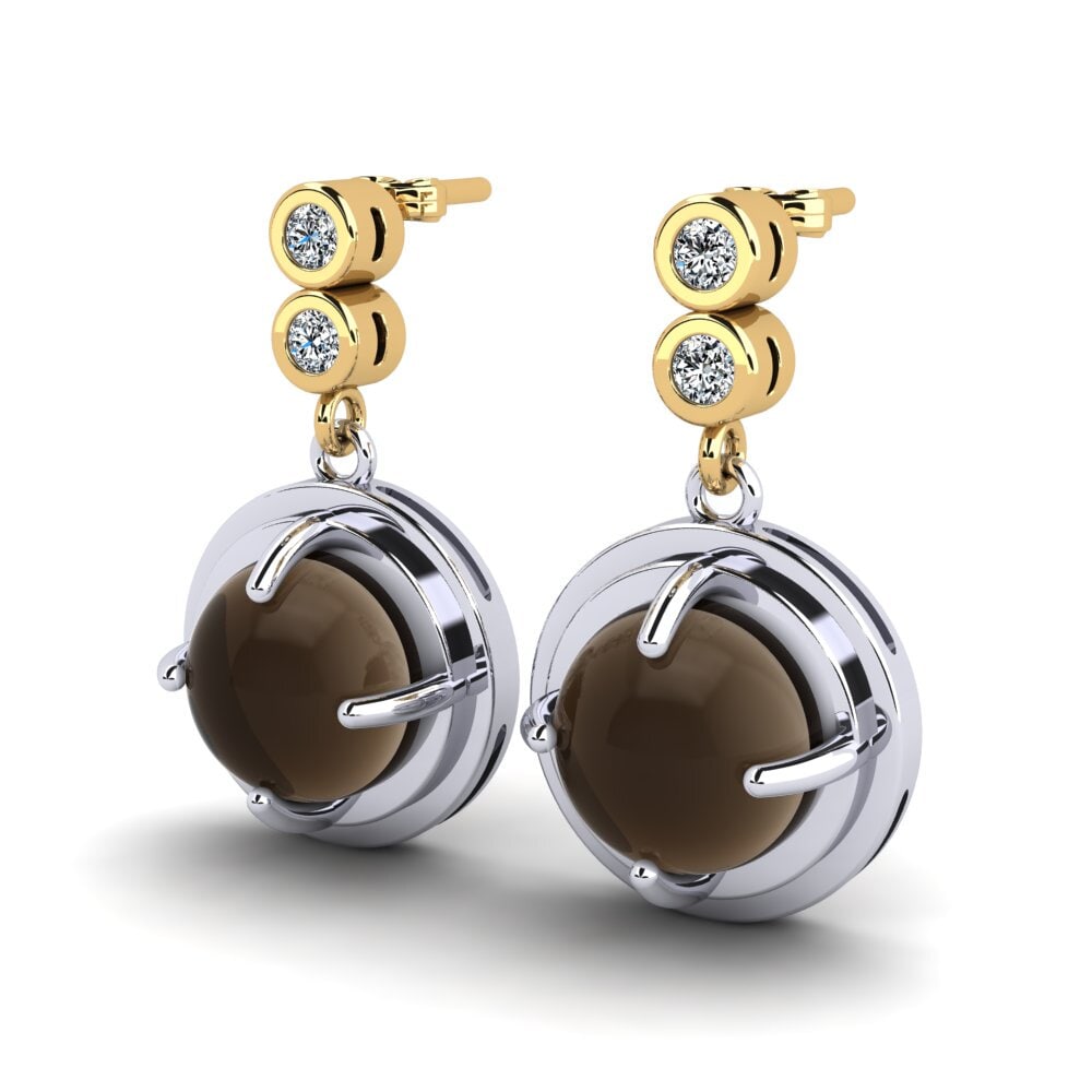 14ct White / Yellow Gold Cabochon Smoky Topaz Women's Earring Alberga
