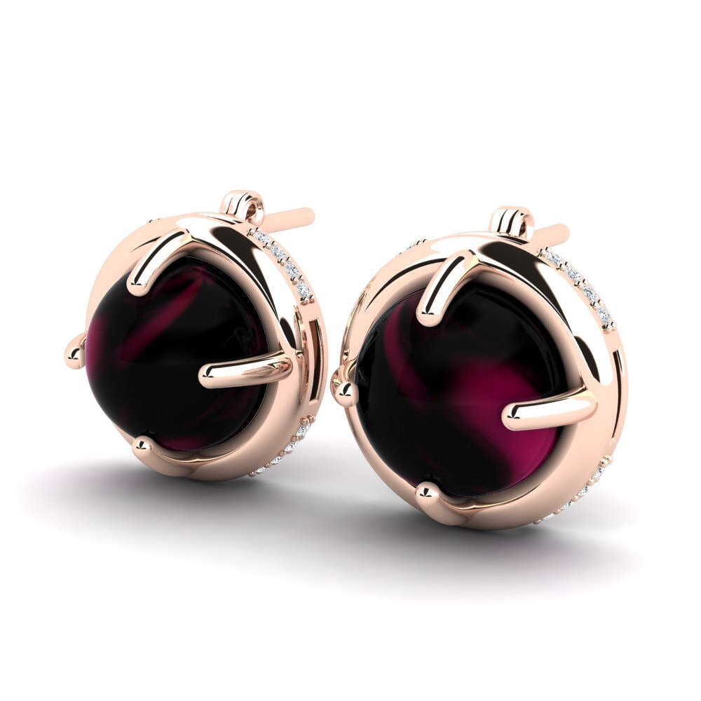 18k Oro Rosa Granate Rhodolite Cabujón Pendiente de mujer Alcestis