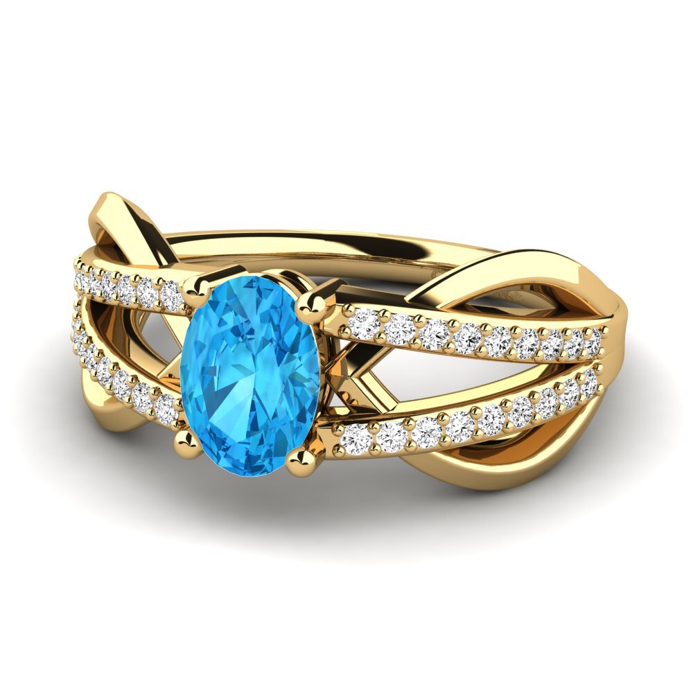 9k Oro Amarillo Topacio azul Anillo de compromiso Aldabella