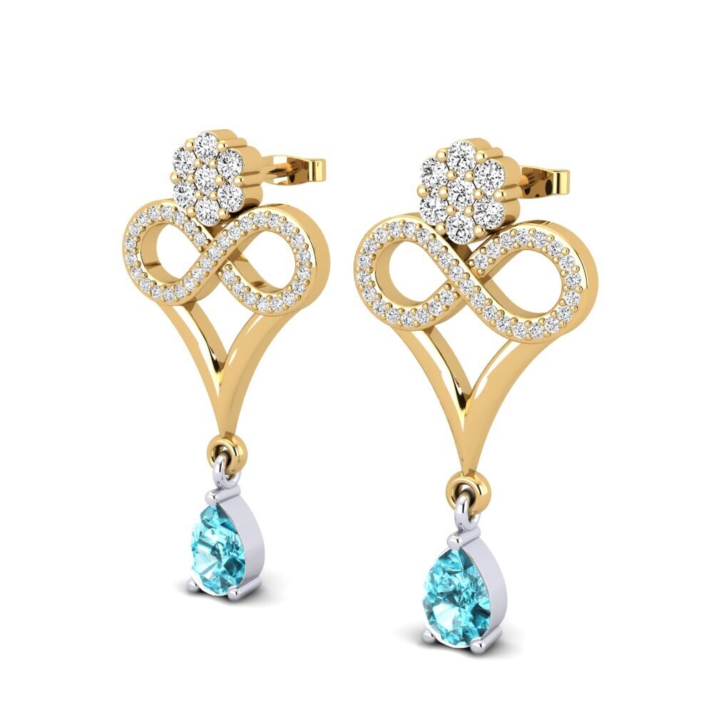 18ct Yellow & White Gold Blue Zircon Women's Earring Aldonsa