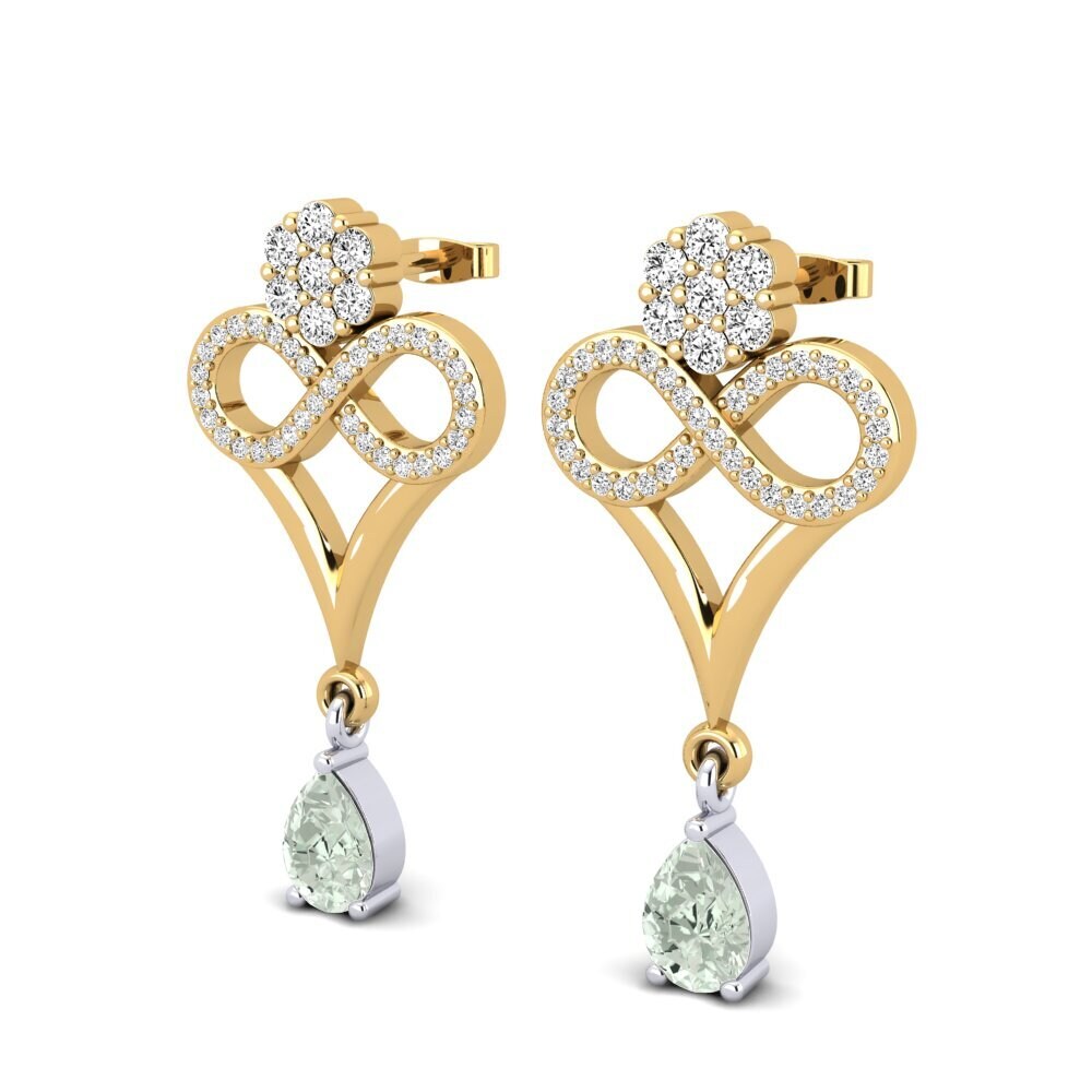 14ct Yellow & White Gold Green Amethyst Women's Earring Aldonsa