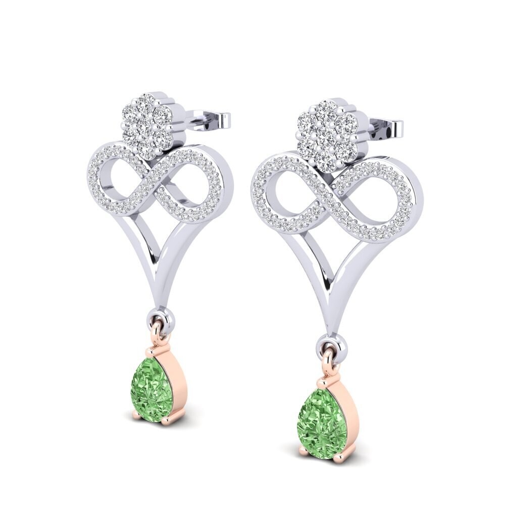 9ct White & Rose Gold Green Diamond Women's Earring Aldonsa