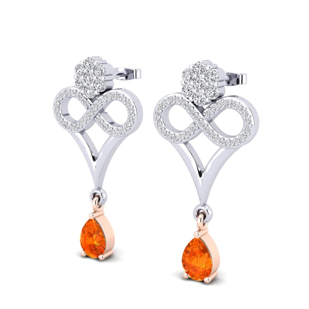 9K White & Rose Gold Orange Sapphire Earring Aldonsa
