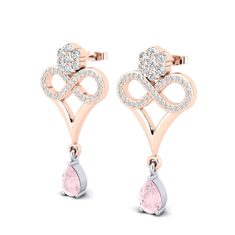 9k Oro Rosa & Blanco Cuarzo rosa Pendiente de mujer Aldonsa