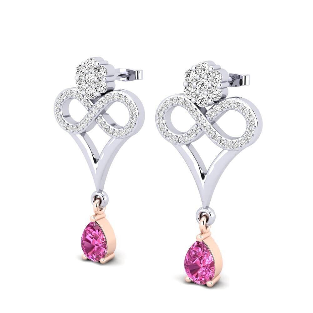 14k Oro Blanco & Rosa Topacio Rosa Pendiente de mujer Aldonsa