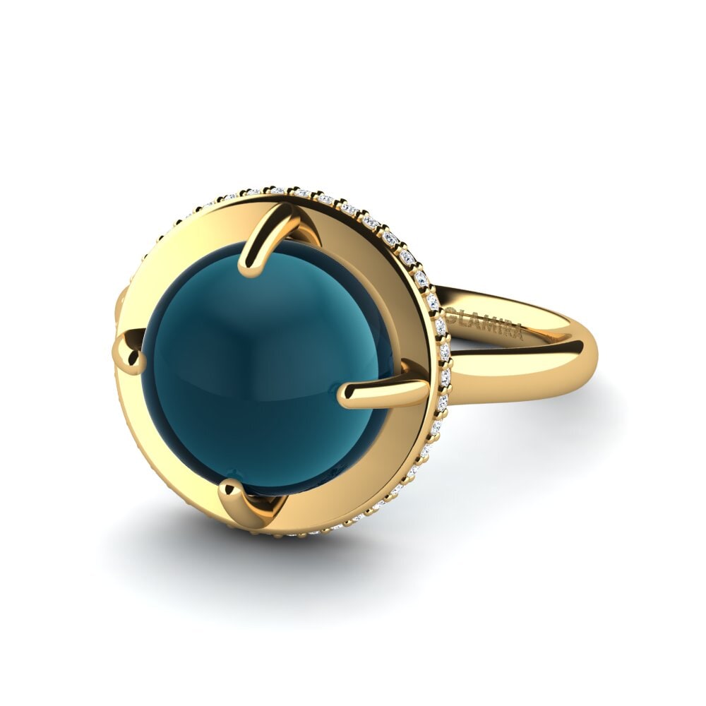 14K Geel Goud Cabochon Blauwe London Topaas Ringen Aldonza