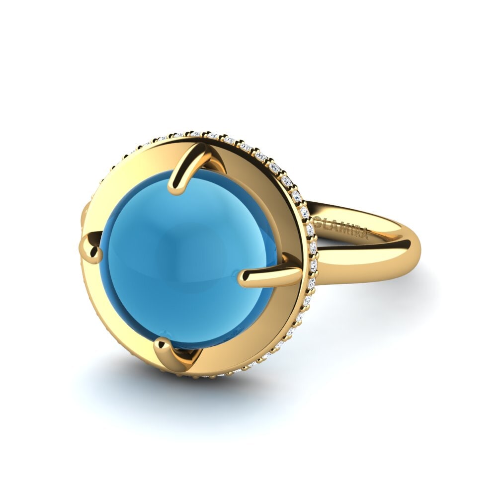 9k Oro Amarillo Topacio Azul Cabujón Anillo Aldonza
