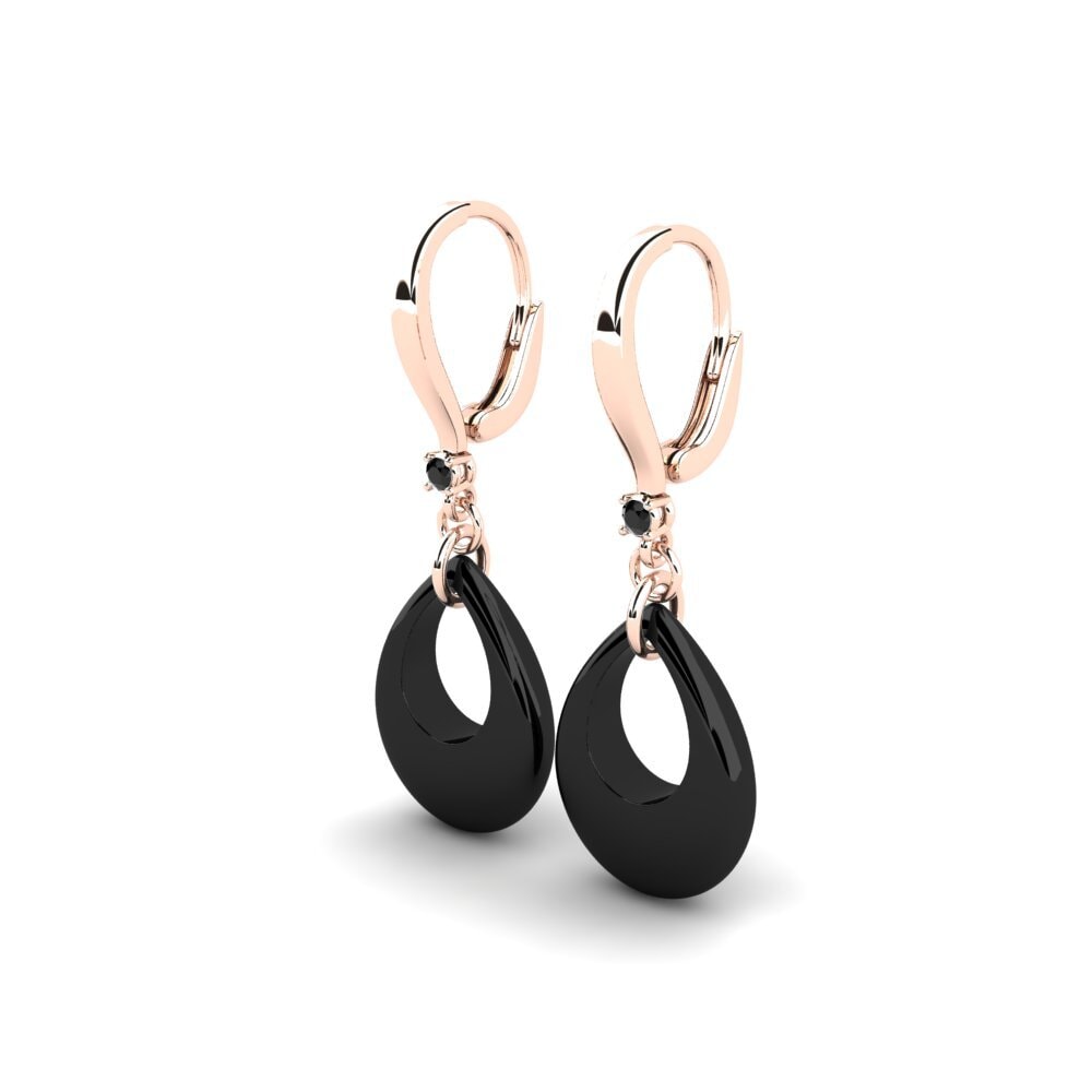 14k Oro Rosa Ónix Negro Pendiente de mujer Aldric