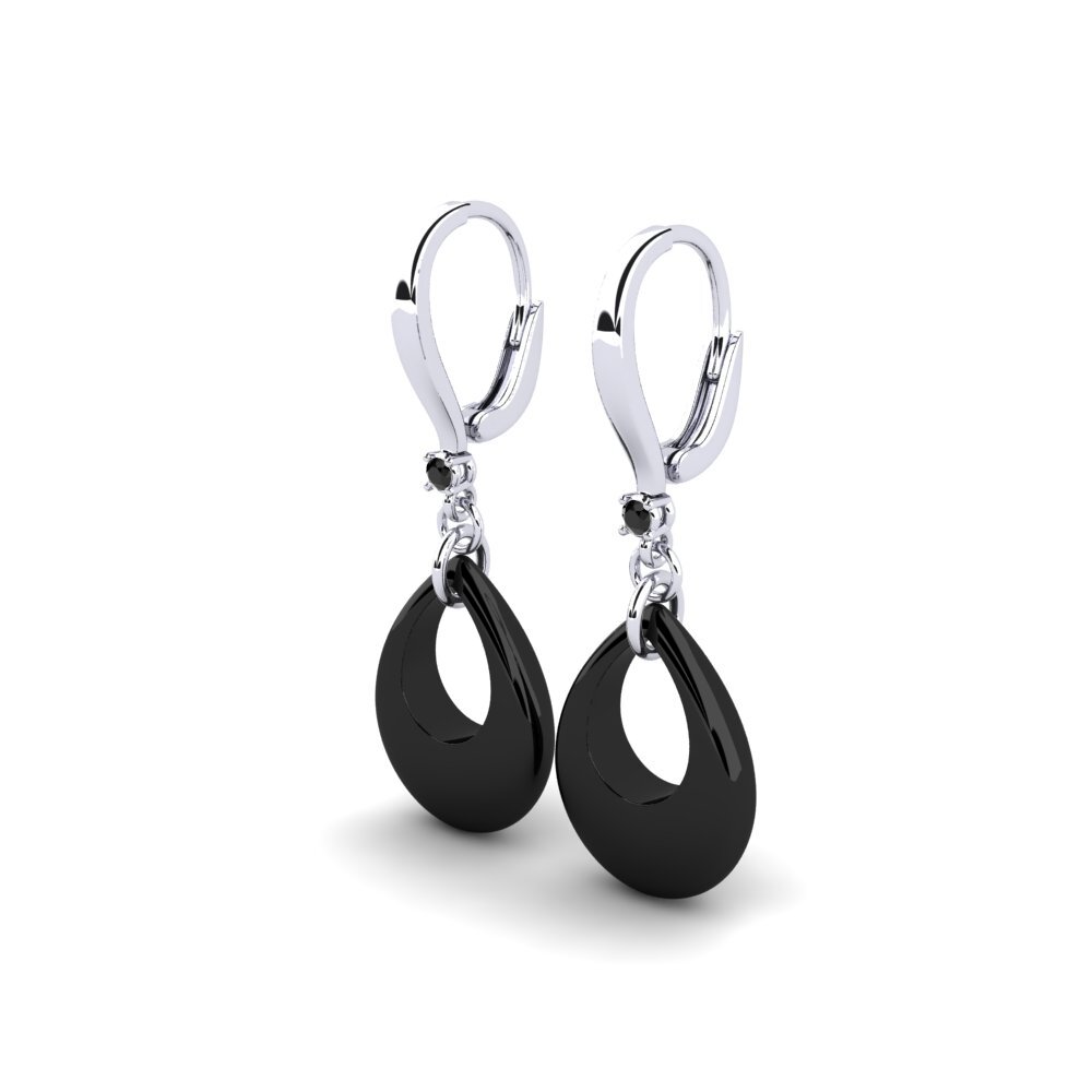 9k Oro Blanco Ónix Negro Pendiente de mujer Aldric