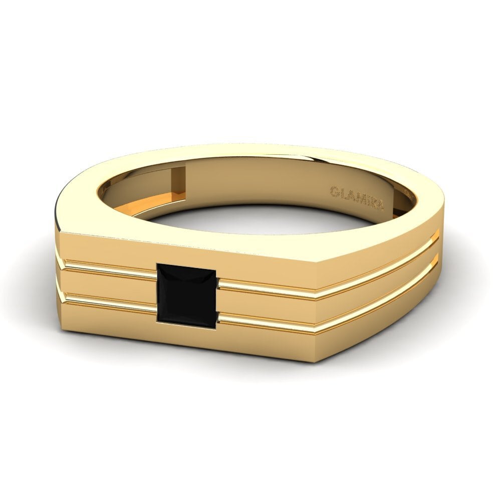 9ct Yellow Gold Black Sapphire Men's Ring Alecander