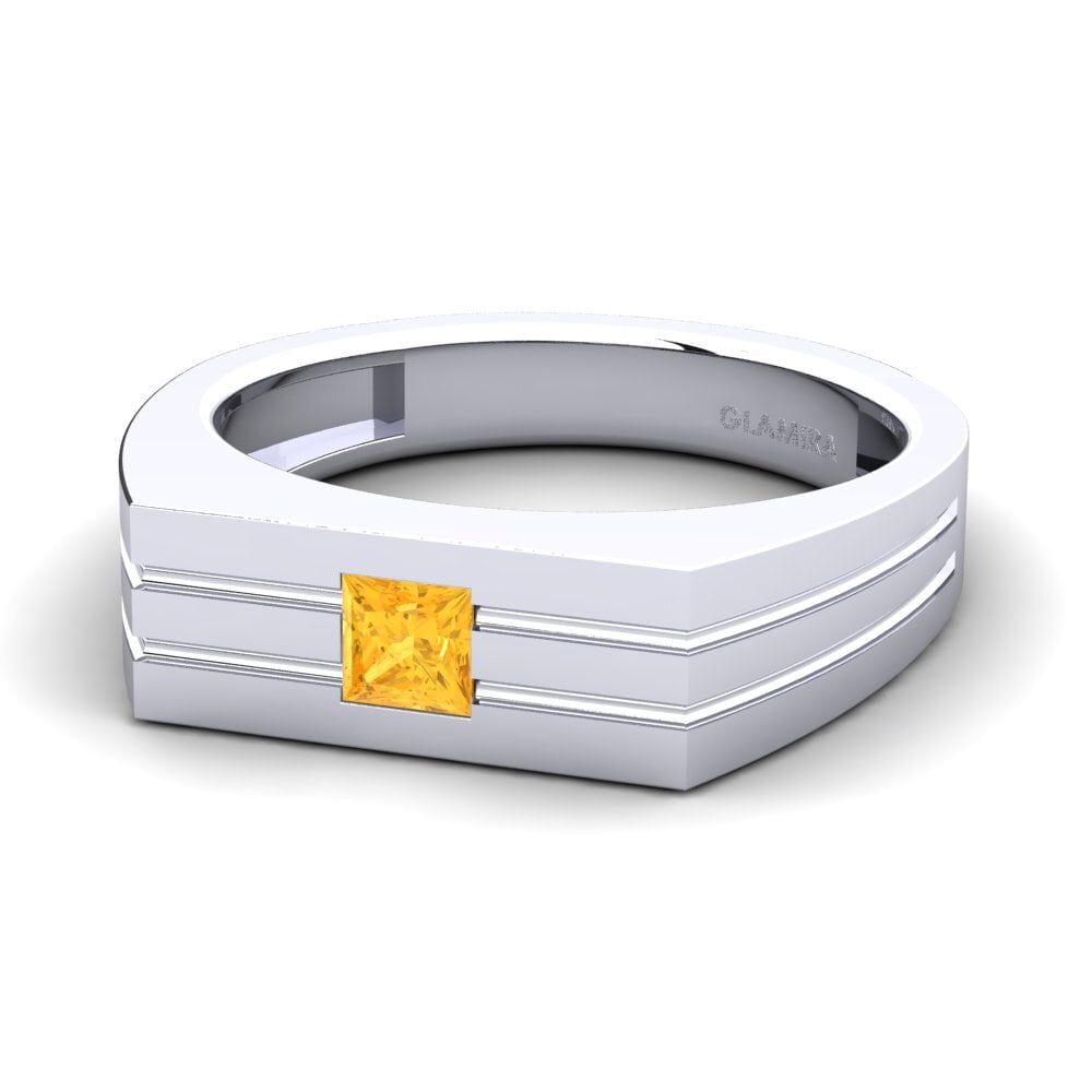 14k Oro Blanco Citrino Anillo de Hombre Alecander