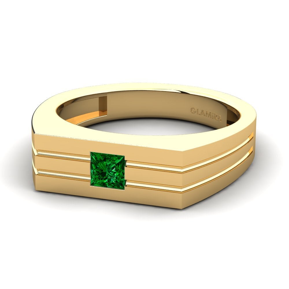 14k Oro Amarillo Circonita Verde Anillo de Hombre Alecander