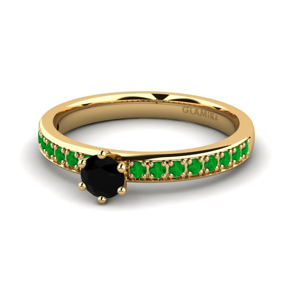 14ct Yellow Gold Black Diamond Engagement Ring Ageall
