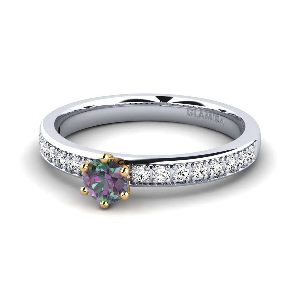 14k Oro Blanco & Amarillo Topacio Místico Anillo de compromiso Ageall