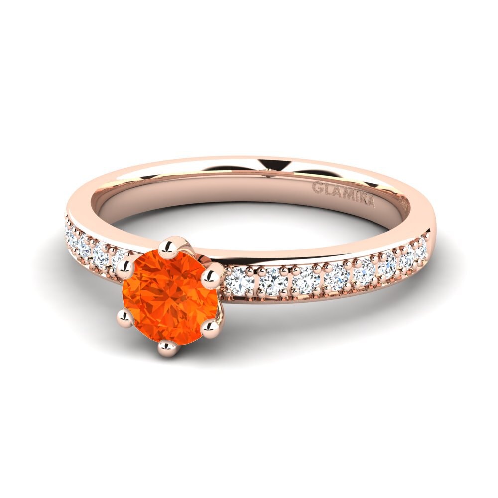 Solitaire Pave Fire Opal 14ct Rose Gold Coloured Diamond Engagement Rings