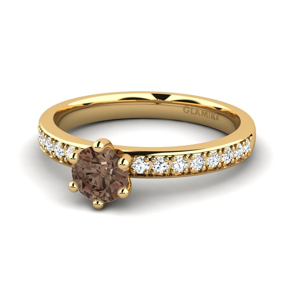 Anillos de compromiso con diamantes de colores 18k Oro Amarillo Cuarzo humo Solitario Pavé