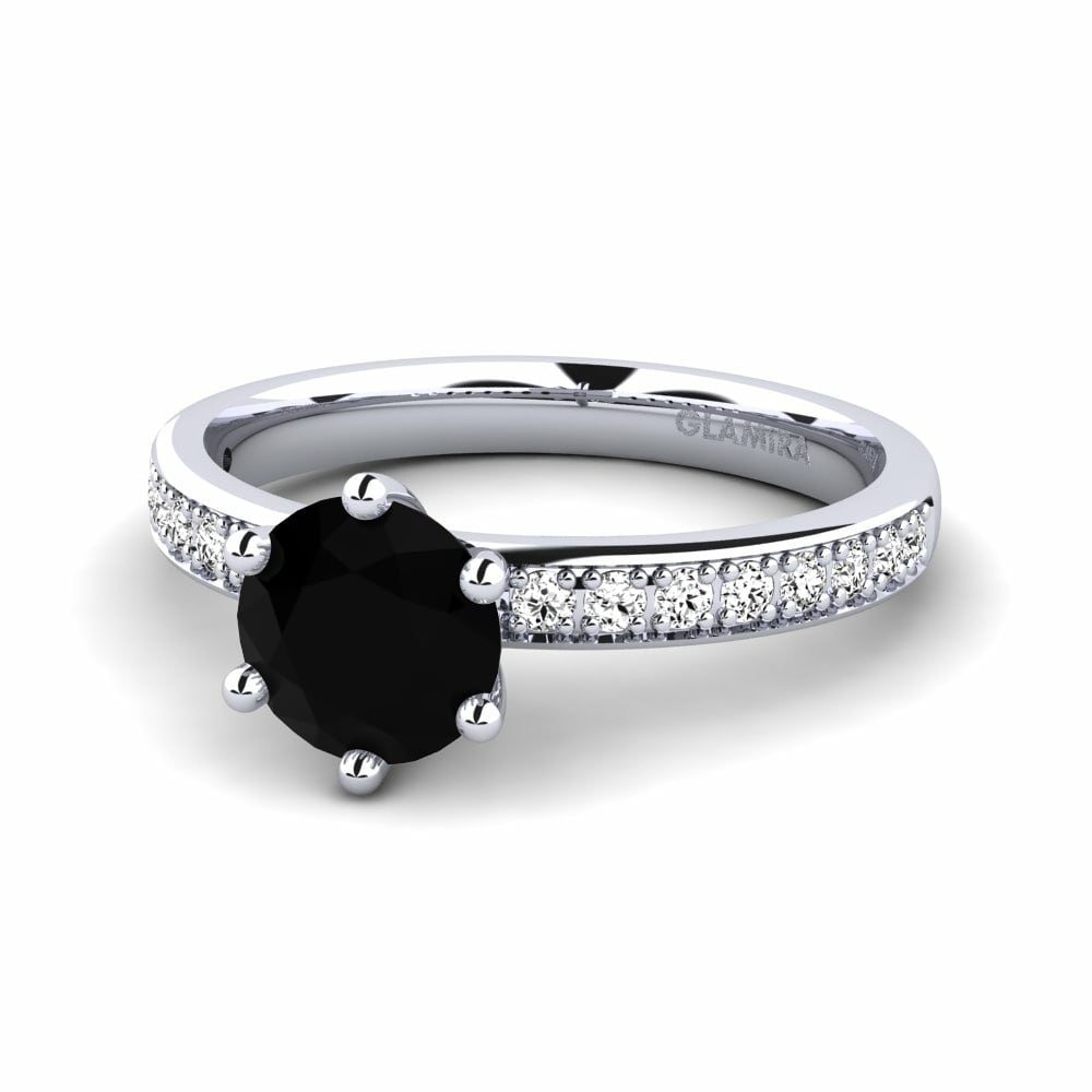 Solitaire Pave Black Onyx Engagement Rings