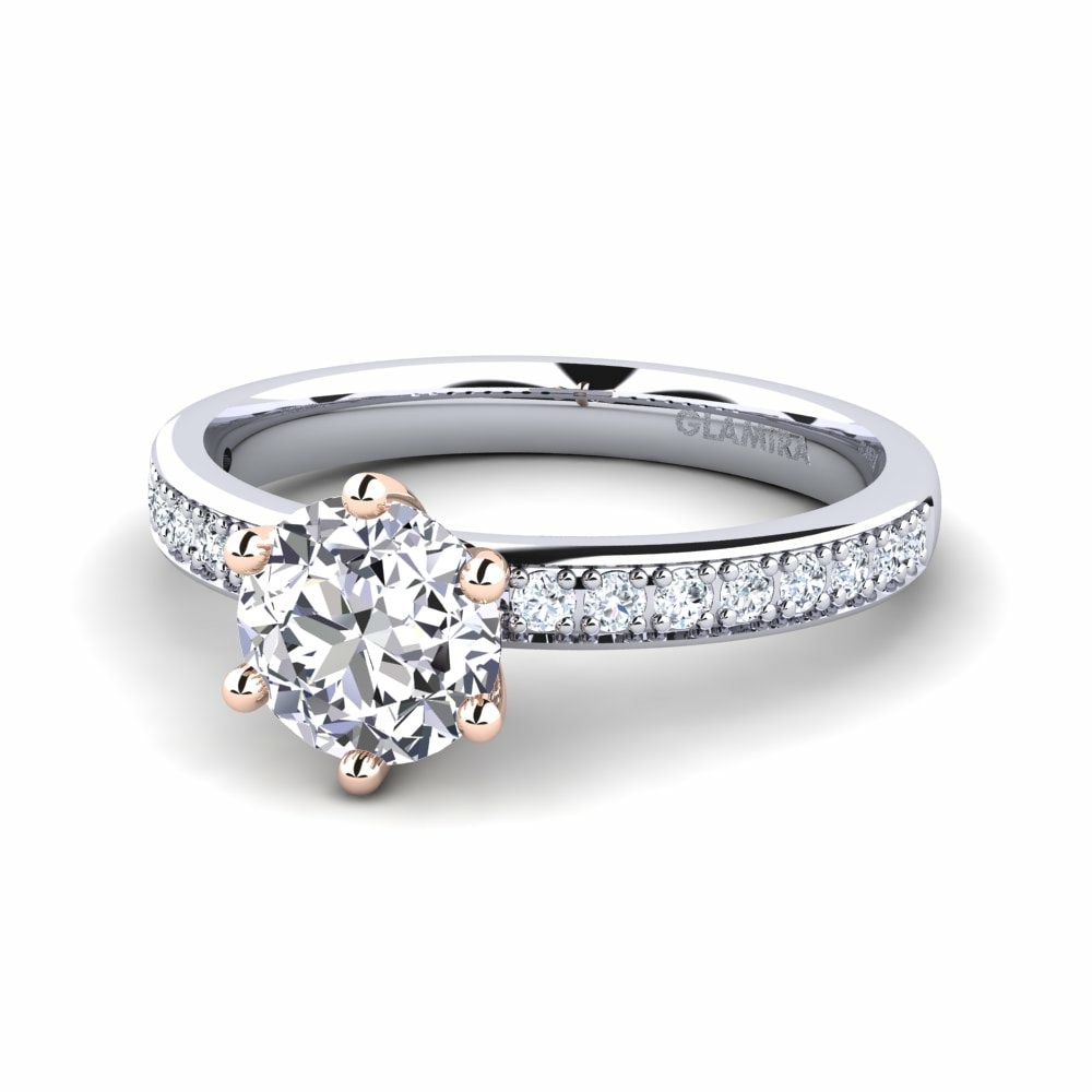 Solitaire Pave 18k White & Rose Gold Engagement Rings