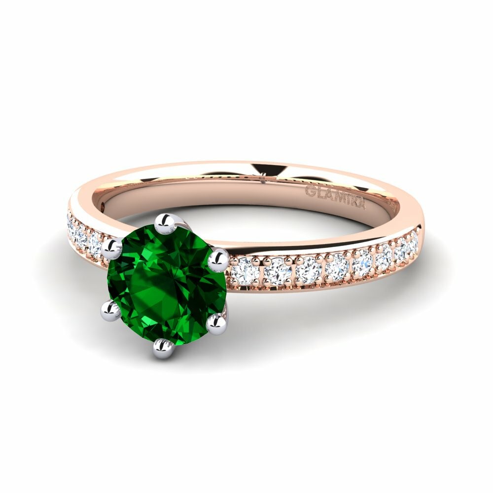 Bagues Or Rose& Blanc 18k Zircone Vert Solitaire Pavé
