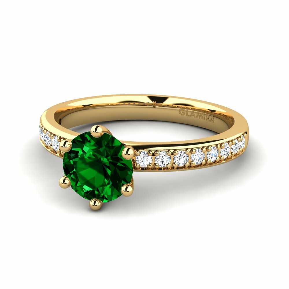 Bagues Or Jaune 18k Zircone Vert Solitaire Pavé